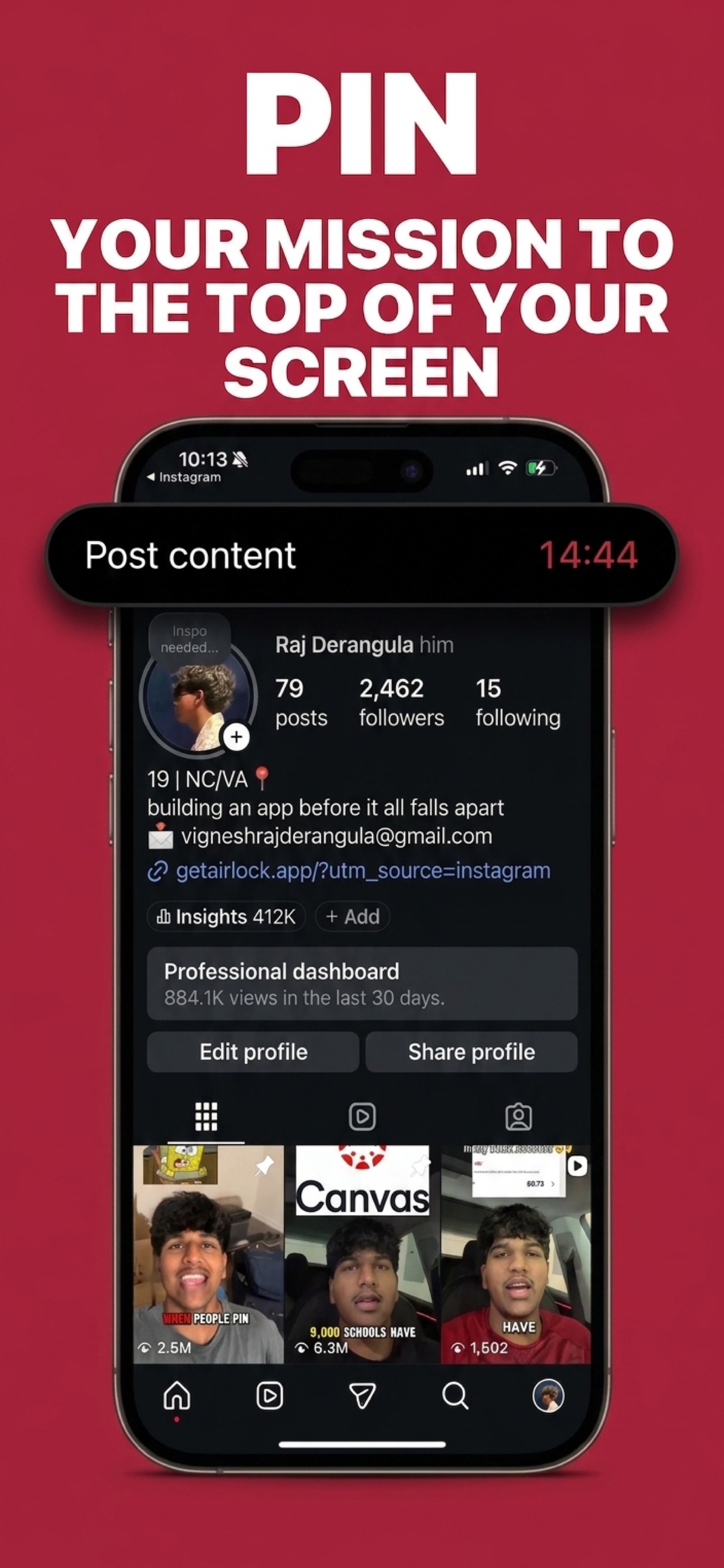 Pin your mission to the top of your screen